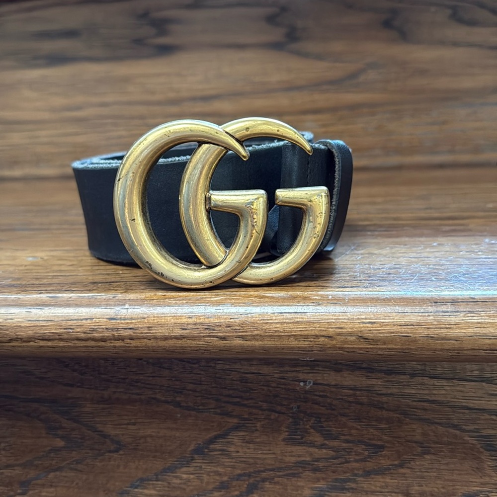 Gucci wide leather belt with double G buckle - 409416 - black 85*34